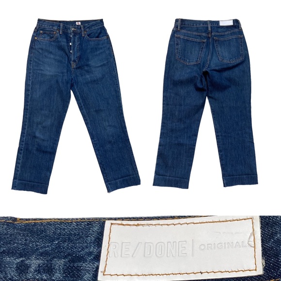RE/DONE High Rise Crop Flare Denim Jeans Women’s size 29 in Dark Blue - Picture 1 of 9